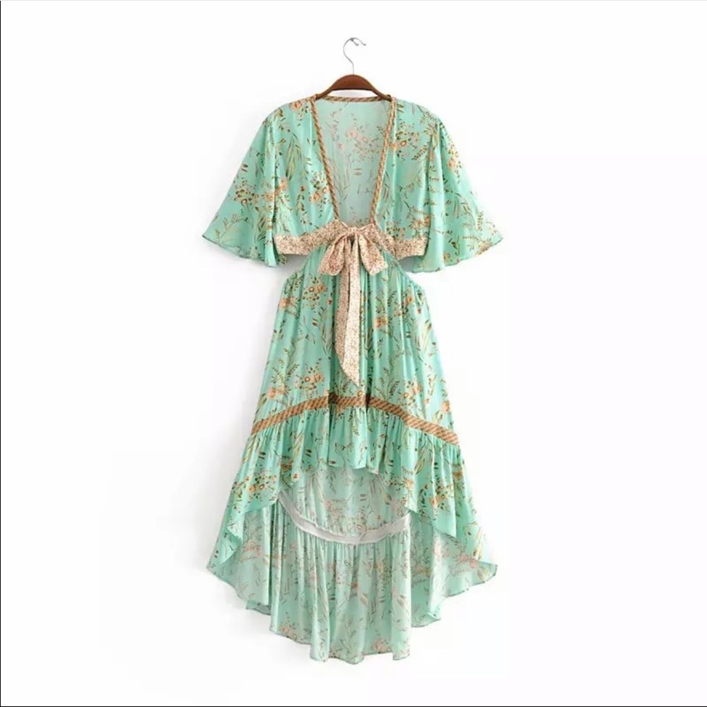 MINT Boho Floral Print High Low Dress Ruffle - Picture 3 of 12